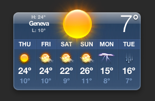 Temperature Widget for Geneva Switzerland (7°C - and rising!) @ 07:00 CET