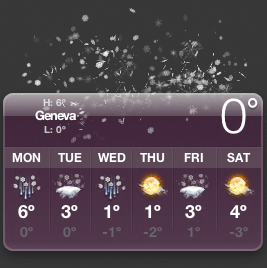Temperature Widget for Geneva Switzerland (0°C - snow) @ 21:00 CET Temperature Widget for Geneva Switzerland (0°C - snow) @ 21:00 CET